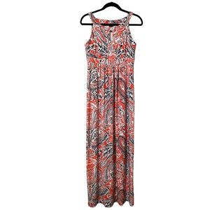Ann Taylor Factory maxi dress sleeveless keyhole paisley orange blue Size XS